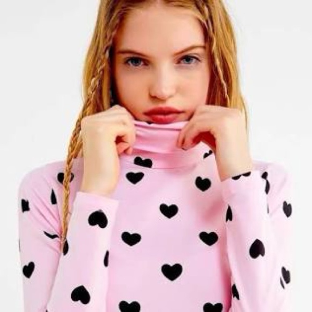 Lazy Oaf Pink Turtleneck with Black Hearts